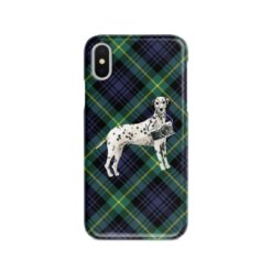 Dalmatian Tartan phone case. 11 Tartan styles for your Iphone 15 Pro Max, Iphone 14, 13, 12 to 6 & Samsung Galaxy S23 Ultra, S22, S21 to S6 21 adventure dogs tartan case dalmatian gordon front view