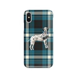 Dalmatian Tartan phone case. 11 Tartan styles for your Iphone 15 Pro Max, Iphone 14, 13, 12 to 6 & Samsung Galaxy S23 Ultra, S22, S21 to S6 24 adventure dogs tartan case dalmatian modern front view