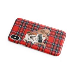 English Bulldog Tartan phone case. 11 Tartan styles for your Iphone 15 Pro Max, Iphone 14, 13, 12 to 6 & Samsung Galaxy S23 Ultra, S22, S21 to S6 15 adventure dogs tartan case english bulldog royal stewart side