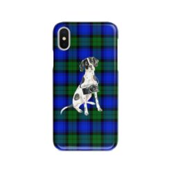 English Pointer Tartan phone case. 11 Tartan styles for your Iphone 15 Pro Max, Iphone 14, 13, 12 to 6 & Samsung Galaxy S23 Ultra, S22, S21 to S6 17 adventure dogs tartan case english pointer black watch front view