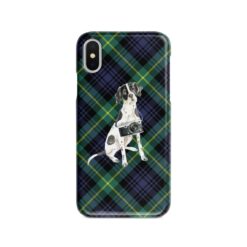 English Pointer Tartan phone case. 11 Tartan styles for your Iphone 15 Pro Max, Iphone 14, 13, 12 to 6 & Samsung Galaxy S23 Ultra, S22, S21 to S6 21 adventure dogs tartan case english pointer gordon front view