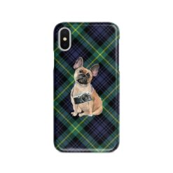 French Bulldog Tartan phone case. 11 Tartan styles for your Iphone 15 Pro Max, Iphone 14, 13, 12 to 6 & Samsung Galaxy S23 Ultra, S22, S21 to S6 22 adventure dogs tartan case french bulldog gordon front view