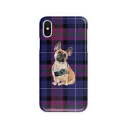 French Bulldog Tartan phone case. 11 Tartan styles for your Iphone 15 Pro Max, Iphone 14, 13, 12 to 6 & Samsung Galaxy S23 Ultra, S22, S21 to S6 27 adventure dogs tartan case french bulldog pride of scotland front view
