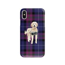 Golden Doodle Tartan phone case. 11 Tartan styles for your Iphone 15 Pro Max, Iphone 14, 13, 12 to 6 & Samsung Galaxy S23 Ultra, S22, S21 to S6 26 adventure dogs tartan case golden doodle pride of scotland front view