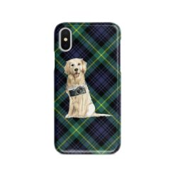 Golden Retriever Tartan phone case. 11 Tartan styles for your Iphone 15 Pro Max, Iphone 14, 13, 12 to 6 & Samsung Galaxy S23 Ultra, S22, S21 to S6 21 adventure dogs tartan case golden retriever gordon front view