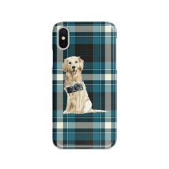 Golden Retriever Tartan phone case. 11 Tartan styles for your Iphone 15 Pro Max, Iphone 14, 13, 12 to 6 & Samsung Galaxy S23 Ultra, S22, S21 to S6 24 adventure dogs tartan case golden retriever modern front view