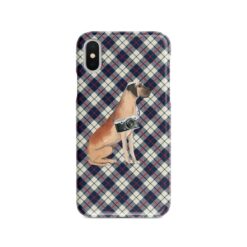 Great Dane Tartan phone case. 11 Tartan styles for your Iphone 15 Pro Max, Iphone 14, 13, 12 to 6 & Samsung Galaxy S23 Ultra, S22, S21 to S6 18 adventure dogs tartan case great dane blue beige front view