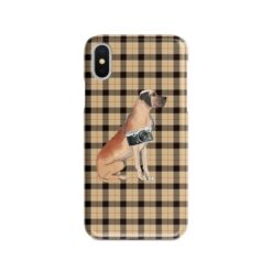 Great Dane Tartan phone case. 11 Tartan styles for your Iphone 15 Pro Max, Iphone 14, 13, 12 to 6 & Samsung Galaxy S23 Ultra, S22, S21 to S6 19 adventure dogs tartan case great dane brown tartan front view