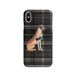 Great Dane Tartan phone case. 11 Tartan styles for your Iphone 15 Pro Max, Iphone 14, 13, 12 to 6 & Samsung Galaxy S23 Ultra, S22, S21 to S6 20 adventure dogs tartan case great dane dark tartan front view