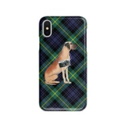 Great Dane Tartan phone case. 11 Tartan styles for your Iphone 15 Pro Max, Iphone 14, 13, 12 to 6 & Samsung Galaxy S23 Ultra, S22, S21 to S6 21 adventure dogs tartan case great dane gordon front view