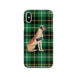Great Dane Tartan phone case. 11 Tartan styles for your Iphone 15 Pro Max, Iphone 14, 13, 12 to 6 & Samsung Galaxy S23 Ultra, S22, S21 to S6 22 adventure dogs tartan case great dane green tartan front view