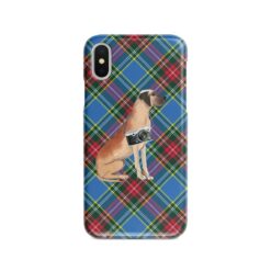 Great Dane Tartan phone case. 11 Tartan styles for your Iphone 15 Pro Max, Iphone 14, 13, 12 to 6 & Samsung Galaxy S23 Ultra, S22, S21 to S6 23 adventure dogs tartan case great dane macbeth front view