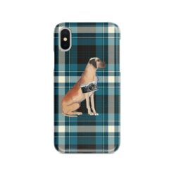 Great Dane Tartan phone case. 11 Tartan styles for your Iphone 15 Pro Max, Iphone 14, 13, 12 to 6 & Samsung Galaxy S23 Ultra, S22, S21 to S6 24 adventure dogs tartan case great dane modern front view