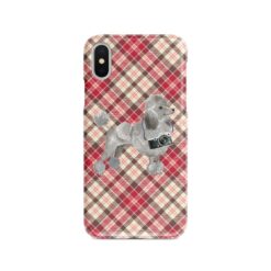 adventure dogs tartan case grey poodle pink front view