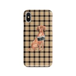 Hungarian Vizsla Tartan phone case. 11 Tartan styles for your Iphone 15 Pro Max, Iphone 14, 13, 12 to 6 & Samsung Galaxy S23 Ultra, S22, S21 to S6 19 adventure dogs tartan case hungarian vizsla brown tartan front view