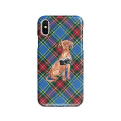 Hungarian Vizsla Tartan phone case. 11 Tartan styles for your Iphone 15 Pro Max, Iphone 14, 13, 12 to 6 & Samsung Galaxy S23 Ultra, S22, S21 to S6 23 adventure dogs tartan case hungarian vizsla macbeth front view