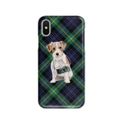Jack Russell Tartan phone case. 11 Tartan styles for your Iphone 15 Pro Max, Iphone 14, 13, 12 to 6 & Samsung Galaxy S23 Ultra, S22, S21 to S6 21 adventure dogs tartan case jack russel gordon front view
