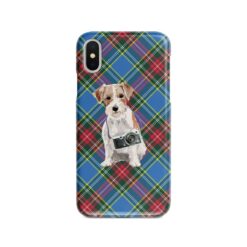 Jack Russell Tartan phone case. 11 Tartan styles for your Iphone 15 Pro Max, Iphone 14, 13, 12 to 6 & Samsung Galaxy S23 Ultra, S22, S21 to S6 23 adventure dogs tartan case jack russel macbeth front view