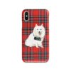 Japanese Spitz Tartan phone case. 11 Tartan styles for your Iphone 15 Pro Max, Iphone 14, 13, 12 to 6 & Samsung Galaxy S23 Ultra, S22, S21 to S6 1 adventure dogs tartan case japanese spitz royal stewart front view