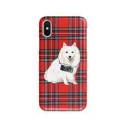 Japanese Spitz Tartan phone case. 11 Tartan styles for your Iphone 15 Pro Max, Iphone 14, 13, 12 to 6 & Samsung Galaxy S23 Ultra, S22, S21 to S6