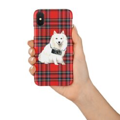 Japanese Spitz Tartan phone case. 11 Tartan styles for your Iphone 15 Pro Max, Iphone 14, 13, 12 to 6 & Samsung Galaxy S23 Ultra, S22, S21 to S6 16 adventure dogs tartan case japanese spitz royal stewart in hand