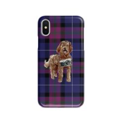 Labradoodle Tartan phone case. 11 Tartan styles for your Iphone 15 Pro Max, Iphone 14, 13, 12 to 6 & Samsung Galaxy S23 Ultra, S22, S21 to S6 26 adventure dogs tartan case labradoodle pride of scotland front view