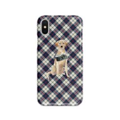 Labrador retriever Tartan phone case. 11 Tartan styles for your Iphone 15 Pro Max, Iphone 14, 13, 12 to 6 & Samsung Galaxy S23 Ultra, S22, S21 to S6 19 adventure dogs tartan case labrador retriever blue beige front view