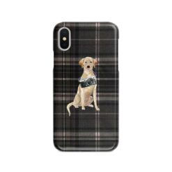 Labrador retriever Tartan phone case. 11 Tartan styles for your Iphone 15 Pro Max, Iphone 14, 13, 12 to 6 & Samsung Galaxy S23 Ultra, S22, S21 to S6 21 adventure dogs tartan case labrador retriever dark tartan front view