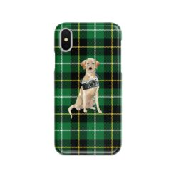 Labrador retriever Tartan phone case. 11 Tartan styles for your Iphone 15 Pro Max, Iphone 14, 13, 12 to 6 & Samsung Galaxy S23 Ultra, S22, S21 to S6 23 adventure dogs tartan case labrador retriever green tartan front view