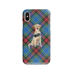 Labrador retriever Tartan phone case. 11 Tartan styles for your Iphone 15 Pro Max, Iphone 14, 13, 12 to 6 & Samsung Galaxy S23 Ultra, S22, S21 to S6 24 adventure dogs tartan case labrador retriever macbeth front view