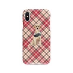 Labrador retriever Tartan phone case. 11 Tartan styles for your Iphone 15 Pro Max, Iphone 14, 13, 12 to 6 & Samsung Galaxy S23 Ultra, S22, S21 to S6 26 adventure dogs tartan case labrador retriever pink front view