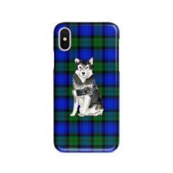 Malamute Tartan phone case. 11 Tartan styles for your Iphone 15 Pro Max, Iphone 14, 13, 12 to 6 & Samsung Galaxy S23 Ultra, S22, S21 to S6 17 adventure dogs tartan case malamute black watch front view