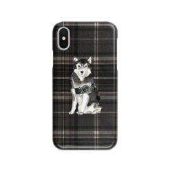 Malamute Tartan phone case. 11 Tartan styles for your Iphone 15 Pro Max, Iphone 14, 13, 12 to 6 & Samsung Galaxy S23 Ultra, S22, S21 to S6 20 adventure dogs tartan case malamute dark tartan front view