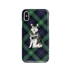 Malamute Tartan phone case. 11 Tartan styles for your Iphone 15 Pro Max, Iphone 14, 13, 12 to 6 & Samsung Galaxy S23 Ultra, S22, S21 to S6 21 adventure dogs tartan case malamute gordon front view