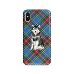 Malamute Tartan phone case. 11 Tartan styles for your Iphone 15 Pro Max, Iphone 14, 13, 12 to 6 & Samsung Galaxy S23 Ultra, S22, S21 to S6 23 adventure dogs tartan case malamute macbeth front view