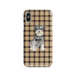 adventure dogs tartan case miniature schnauzer brown tartan front view