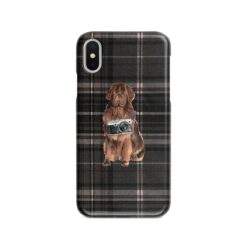 Newfoundland Tartan phone case. 11 Tartan styles for your Iphone 15 Pro Max, Iphone 14, 13, 12 to 6 & Samsung Galaxy S23 Ultra, S22, S21 to S6 20 adventure dogs tartan case newfoundland dark tartan front view