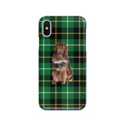 Newfoundland Tartan phone case. 11 Tartan styles for your Iphone 15 Pro Max, Iphone 14, 13, 12 to 6 & Samsung Galaxy S23 Ultra, S22, S21 to S6 22 adventure dogs tartan case newfoundland green tartan front view
