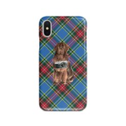 Newfoundland Tartan phone case. 11 Tartan styles for your Iphone 15 Pro Max, Iphone 14, 13, 12 to 6 & Samsung Galaxy S23 Ultra, S22, S21 to S6 23 adventure dogs tartan case newfoundland macbeth front view