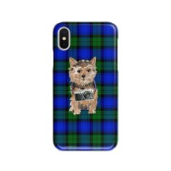 Norfolk Terrier Tartan phone case. 11 Tartan styles for your Iphone 15 Pro Max, Iphone 14, 13, 12 to 6 & Samsung Galaxy S23 Ultra, S22, S21 to S6 17 adventure dogs tartan case norfolk terrier black watch front view