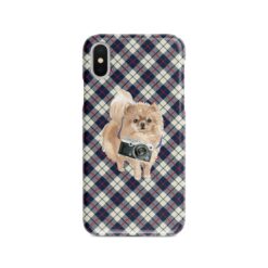 adventure dogs tartan case pomeranian blue beige front view