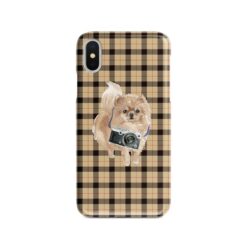 adventure dogs tartan case pomeranian brown tartan front view