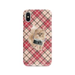 adventure dogs tartan case pomeranian pink front view