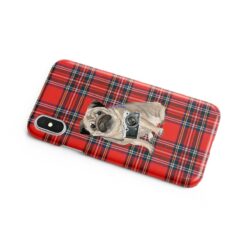 Pug Tartan phone case. 11 Tartan styles for your Iphone 15 Pro Max, Iphone 14, 13, 12 to 6 & Samsung Galaxy S23 Ultra, S22, S21 to S6 15 adventure dogs tartan case pug royal stewart side