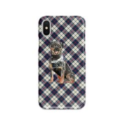 Rottweiler Tartan phone case. 11 Tartan styles for your Iphone 15 Pro Max, Iphone 14, 13, 12 to 6 & Samsung Galaxy S23 Ultra, S22, S21 to S6 18 adventure dogs tartan case rottweiler blue beige front view