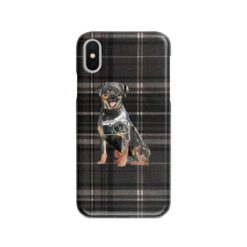 Rottweiler Tartan phone case. 11 Tartan styles for your Iphone 15 Pro Max, Iphone 14, 13, 12 to 6 & Samsung Galaxy S23 Ultra, S22, S21 to S6 20 adventure dogs tartan case rottweiler dark tartan front view