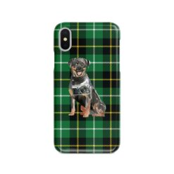 Rottweiler Tartan phone case. 11 Tartan styles for your Iphone 15 Pro Max, Iphone 14, 13, 12 to 6 & Samsung Galaxy S23 Ultra, S22, S21 to S6 22 adventure dogs tartan case rottweiler green tartan front view