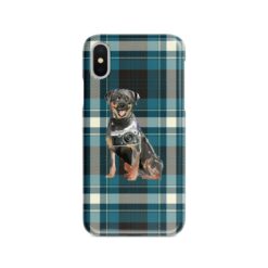 Rottweiler Tartan phone case. 11 Tartan styles for your Iphone 15 Pro Max, Iphone 14, 13, 12 to 6 & Samsung Galaxy S23 Ultra, S22, S21 to S6 24 adventure dogs tartan case rottweiler modern front view