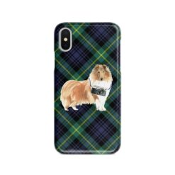 Rough Collie Tartan phone case. 11 Tartan styles for your Iphone 15 Pro Max, Iphone 14, 13, 12 to 6 & Samsung Galaxy S23 Ultra, S22, S21 to S6 21 adventure dogs tartan case rough collie gordon front view