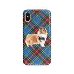 Rough Collie Tartan phone case. 11 Tartan styles for your Iphone 15 Pro Max, Iphone 14, 13, 12 to 6 & Samsung Galaxy S23 Ultra, S22, S21 to S6 23 adventure dogs tartan case rough collie macbeth front view